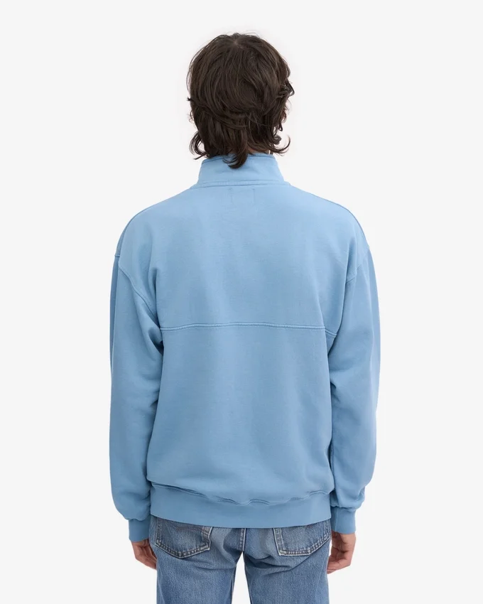 Ekologisk tröja med kort dragkedja – Seaside Blue
