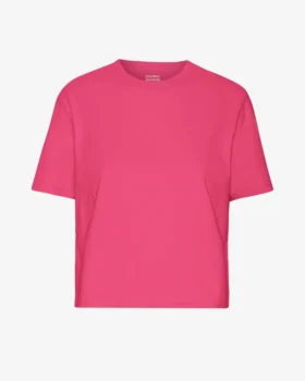 Kort, boxig T-shirt i ekologiskt bomull – Bubblegum Pink