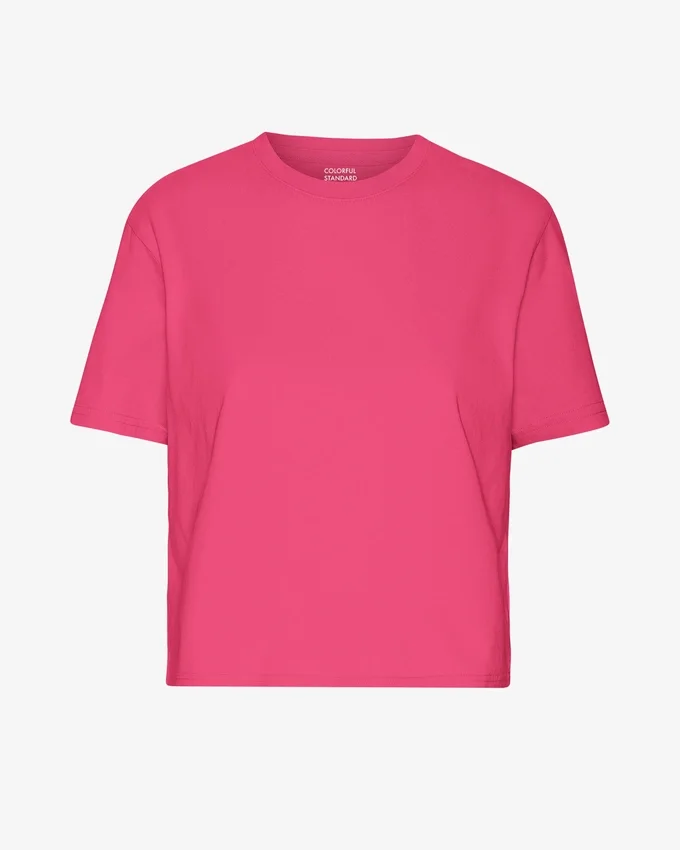 Kort, boxig T-shirt i ekologiskt bomull – Bubblegum Pink