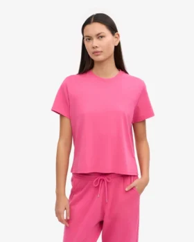 Kort, boxig T-shirt i ekologiskt bomull – Bubblegum Pink