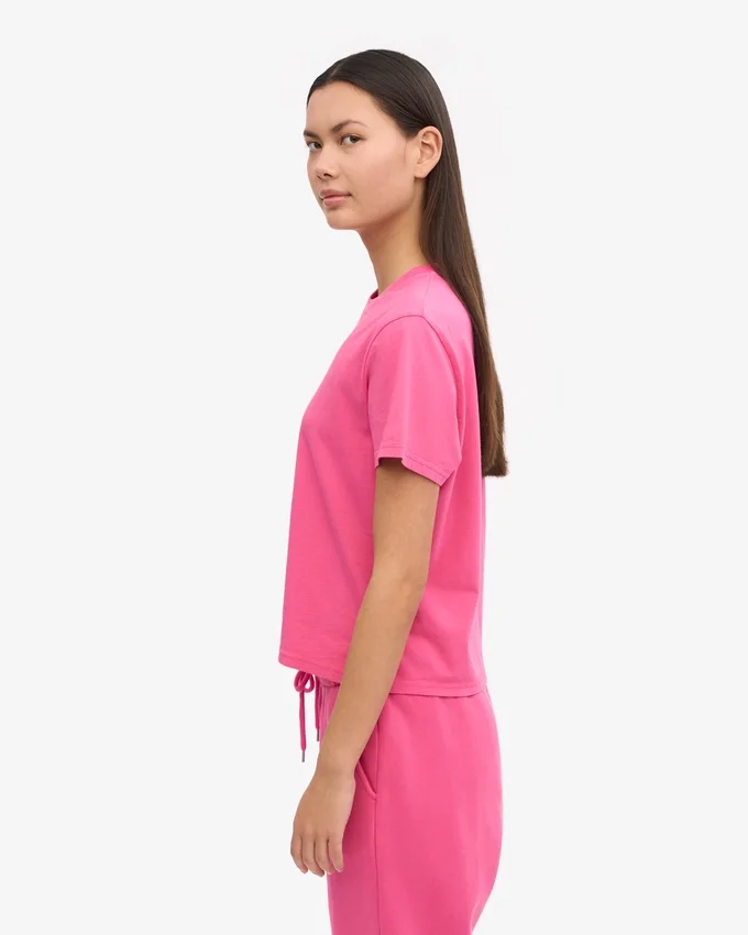 Kort, boxig T-shirt i ekologiskt bomull – Bubblegum Pink
