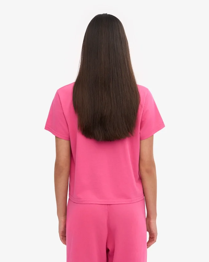 Kort, boxig T-shirt i ekologiskt bomull – Bubblegum Pink