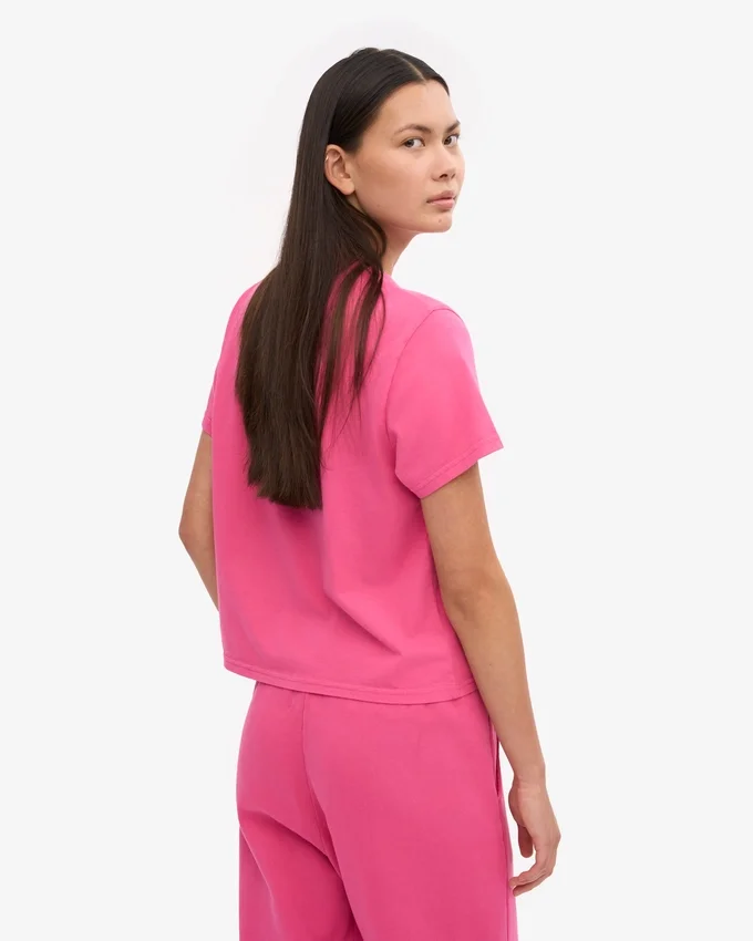 Kort, boxig T-shirt i ekologiskt bomull – Bubblegum Pink