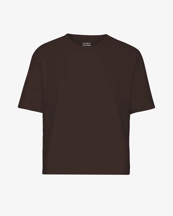 Kort, boxig T-shirt i ekologiskt bomull – kaffebrun