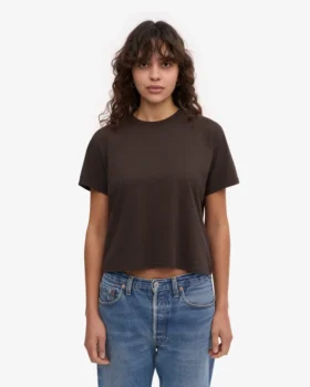 Kort, boxig T-shirt i ekologiskt bomull – kaffebrun