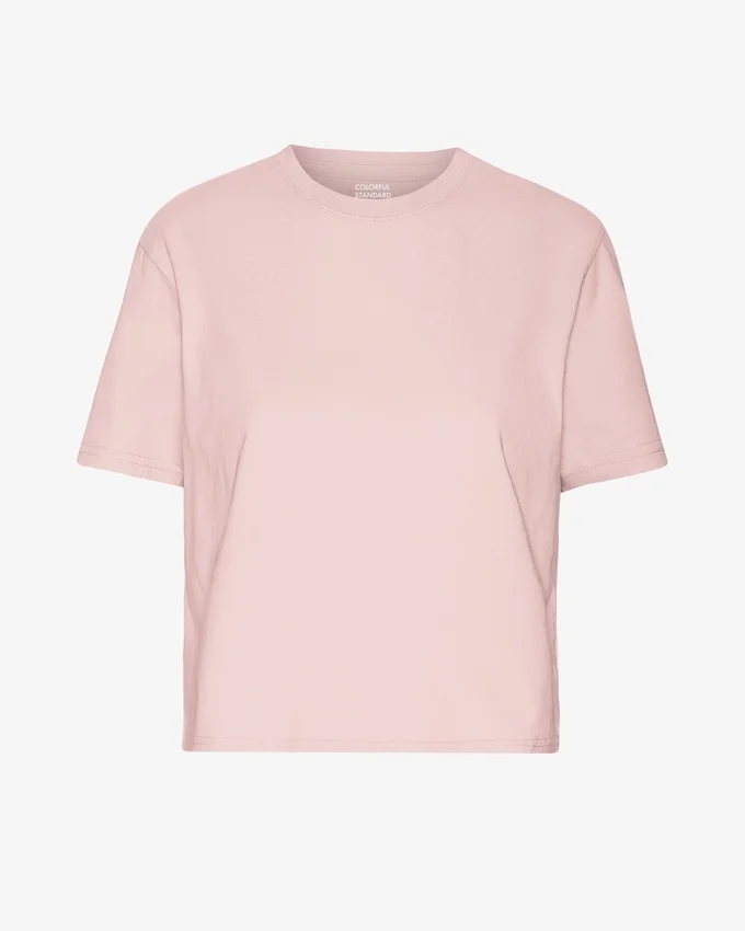 Kort, boxig T-shirt i ekologiskt tyg – blekt rosa