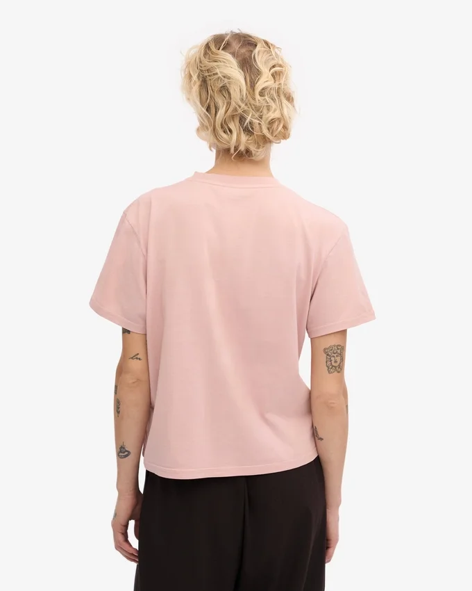 Kort, boxig T-shirt i ekologiskt tyg – blekt rosa
