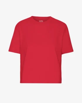 Kort, boxig T-shirt i ekologiskt tyg – scharlakansröd