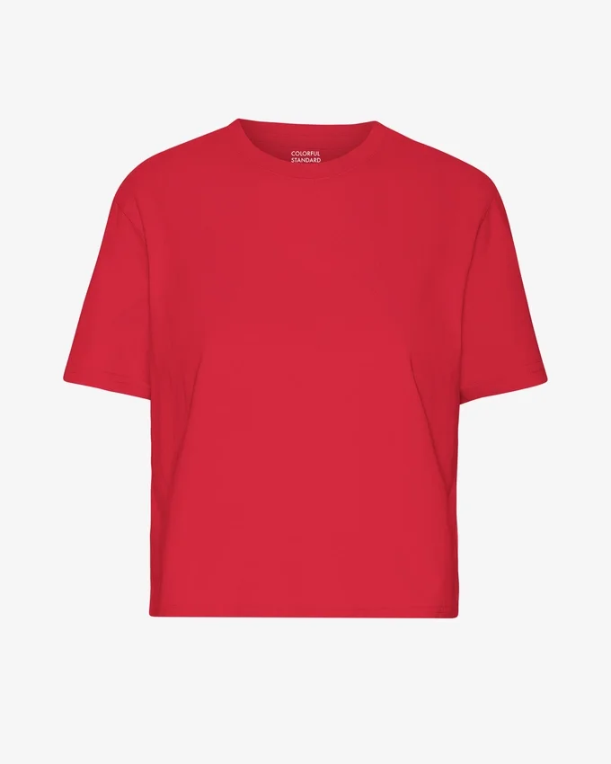 Kort, boxig T-shirt i ekologiskt tyg – scharlakansröd