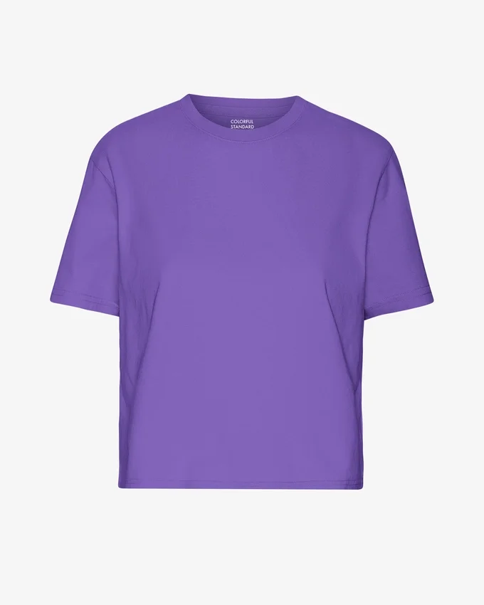 Kort, boxig T-shirt i ekologiskt tyg – ultraviolett