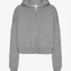 Kort hoodie i ekologiskt bomull med dragkedja – grå melange