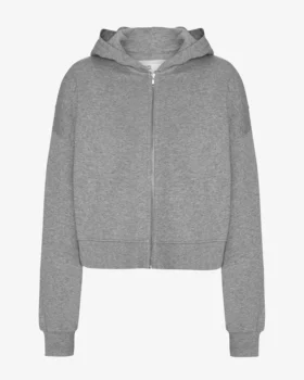 Kort hoodie i ekologiskt bomull med dragkedja – grå melange