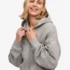 Kort hoodie i ekologiskt bomull med dragkedja – grå melange