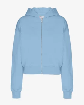 Kort hoodie i ekologiskt bomull med dragkedja – havsblå