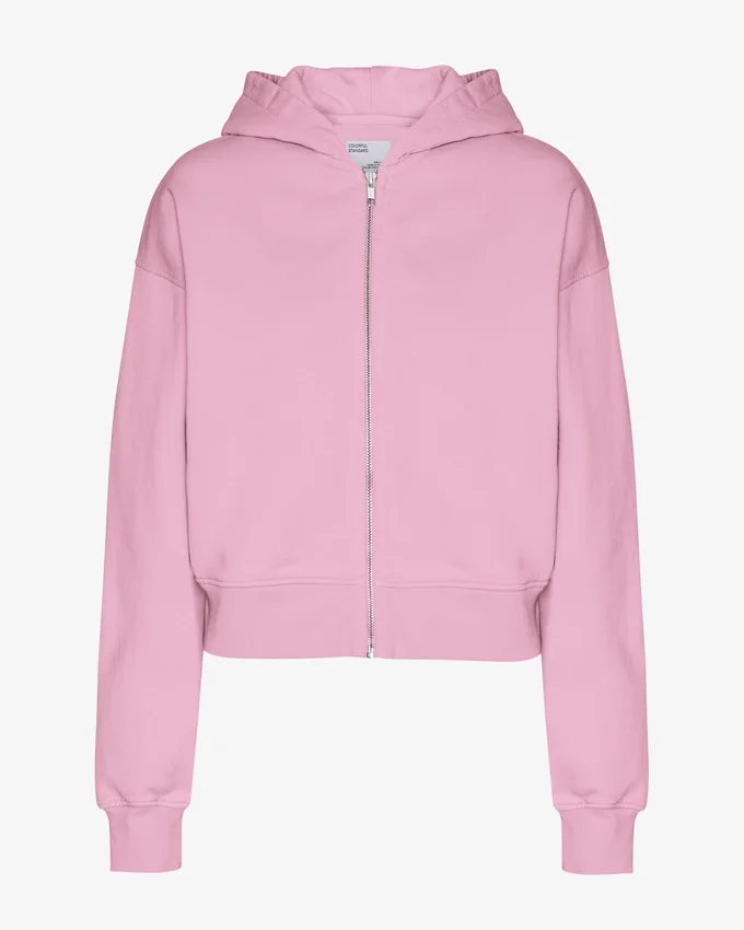 Kort hoodie i ekologiskt tyg med dragkedja – Cherry Blossom