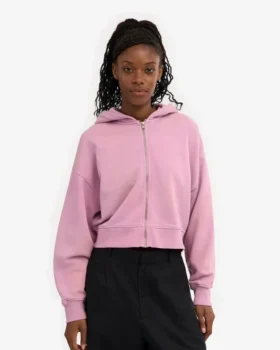 Kort hoodie i ekologiskt tyg med dragkedja – Cherry Blossom
