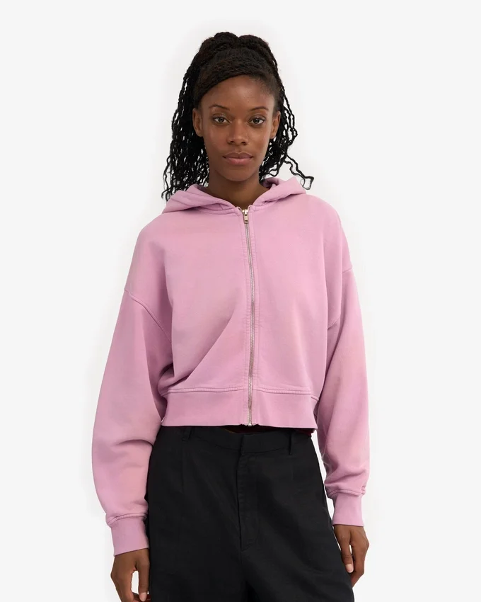 Kort hoodie i ekologiskt tyg med dragkedja – Cherry Blossom