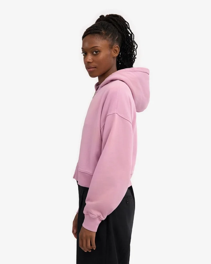 Kort hoodie i ekologiskt tyg med dragkedja – Cherry Blossom