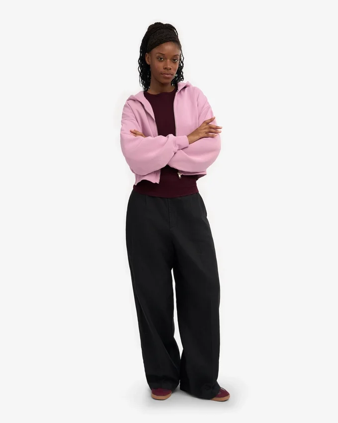 Kort hoodie i ekologiskt tyg med dragkedja – Cherry Blossom