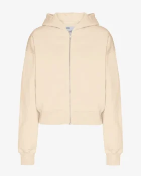 Kort hoodie i ekologiskt tyg med dragkedja – elfenbensvit