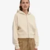 Kort hoodie i ekologiskt tyg med dragkedja – elfenbensvit