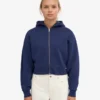 Kort hoodie i ekologiskt tyg med dragkedja – marinblå