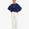 Kort hoodie i ekologiskt tyg med dragkedja – marinblå