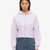 Kort hoodie i ekologiskt tyg med dragkedja – mjuk lavendel