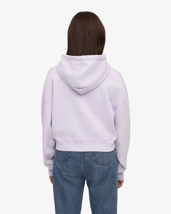 Kort hoodie i ekologiskt tyg med dragkedja – mjuk lavendel