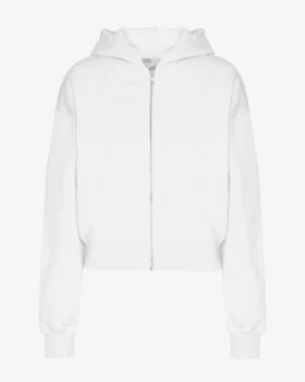 Kort hoodie i ekologiskt tyg med dragkedja – optiskt vitt