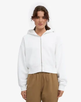 Kort hoodie i ekologiskt tyg med dragkedja – optiskt vitt