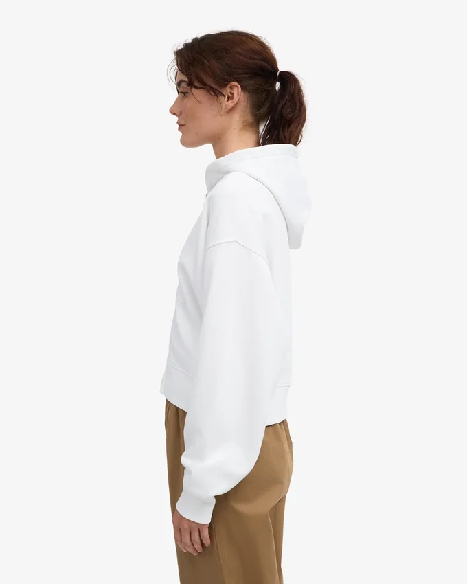 Kort hoodie i ekologiskt tyg med dragkedja – optiskt vitt