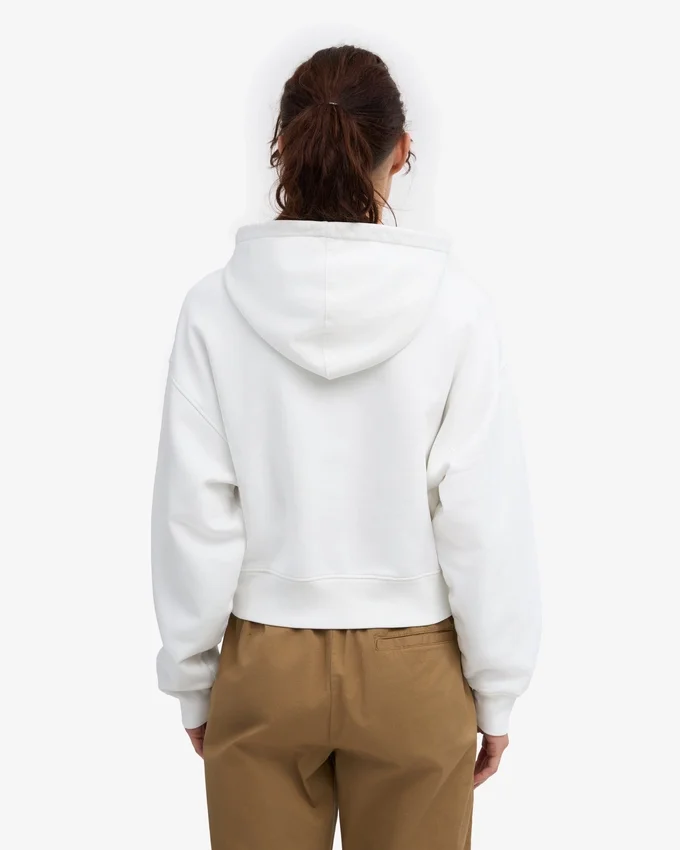Kort hoodie i ekologiskt tyg med dragkedja – optiskt vitt