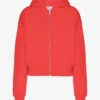 Kort hoodie i ekologiskt tyg med dragkedja – röd mandarin