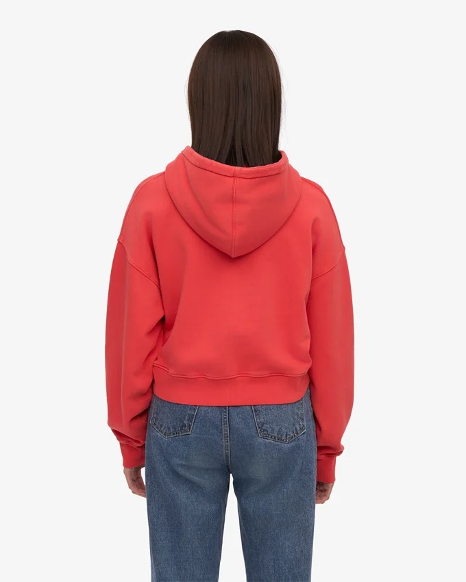 Kort hoodie i ekologiskt tyg med dragkedja – röd mandarin