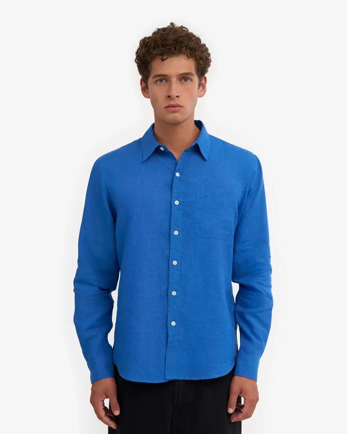Linne-skjorta – Pacific Blue