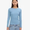 Långärmad ribbad T-shirt för damer i ekologiskt bomull – Seaside Blue