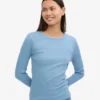 Långärmad ribbad T-shirt för damer i ekologiskt bomull – Seaside Blue