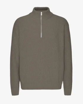 Merino Tröja med kort dragkedja – dammig olivgrå