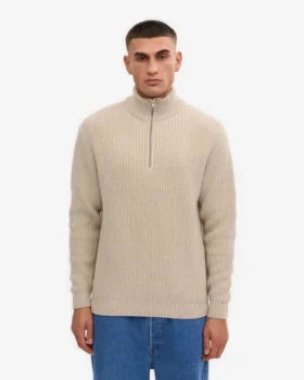 Merino-tröja med kort dragkedja – elfenbensvit