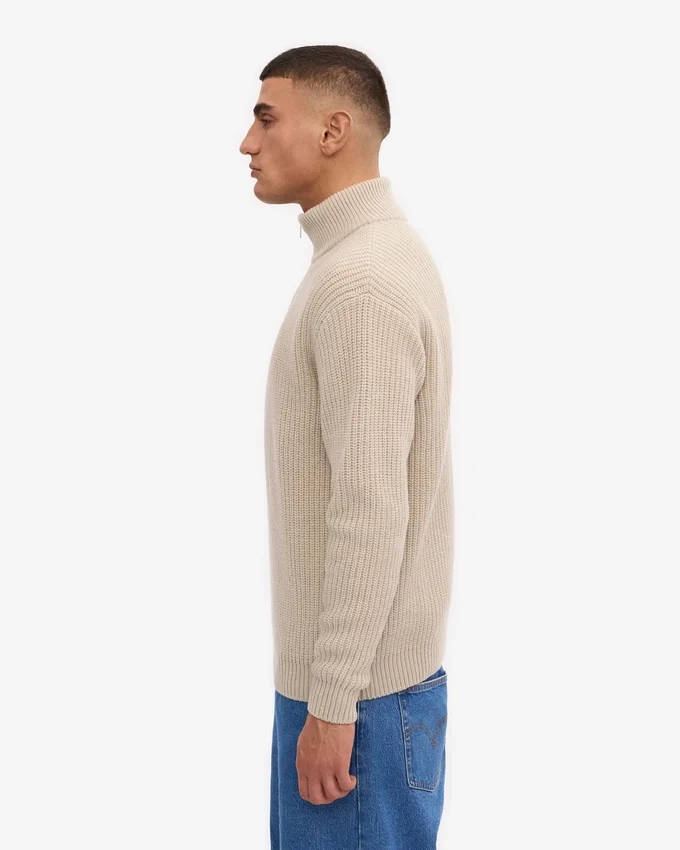 Merino-tröja med kort dragkedja – elfenbensvit