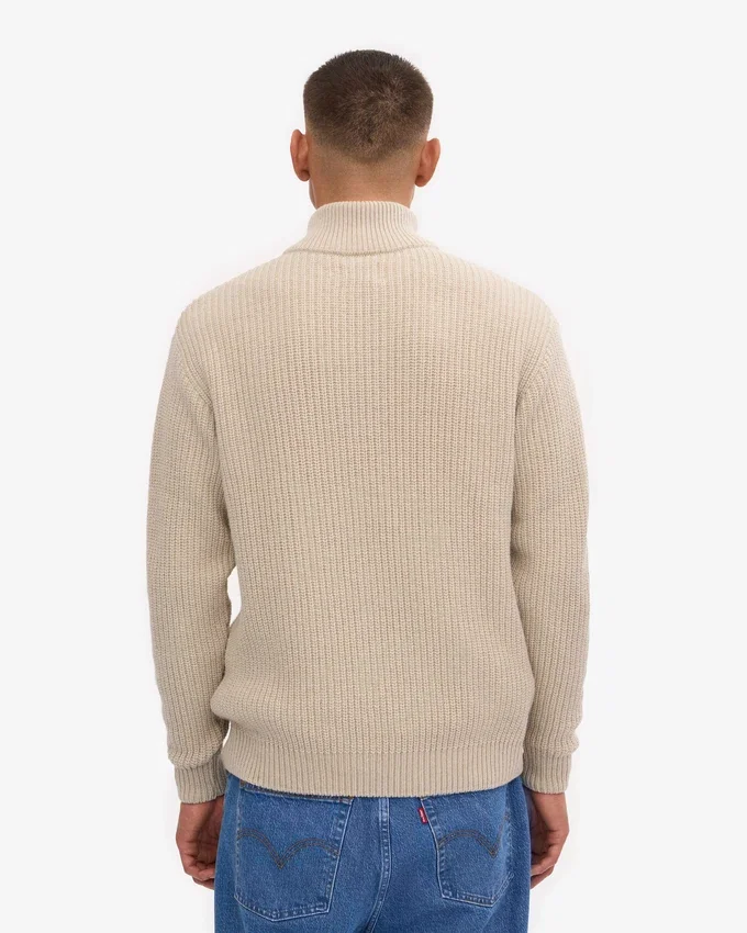 Merino-tröja med kort dragkedja – elfenbensvit