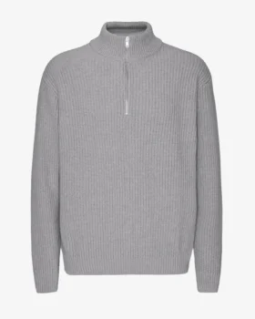 Merino-tröja med kort dragkedja – grå melerad