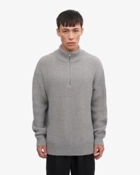 Merino-tröja med kort dragkedja – grå melerad