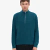 Merino-tröja med kort dragkedja – havsgrön
