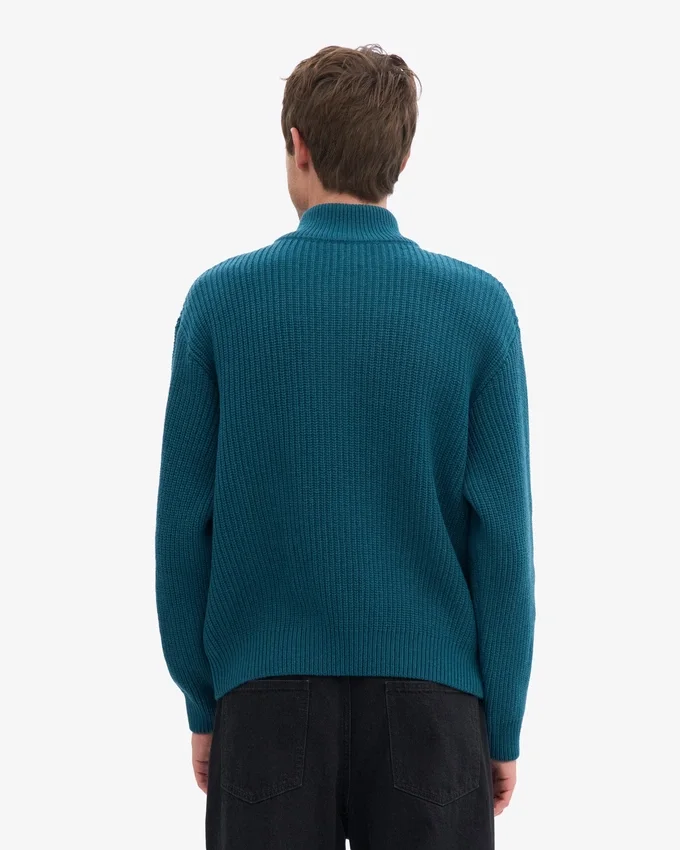 Merino-tröja med kort dragkedja – havsgrön