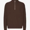 Merino Tröja med kort dragkedja – kaffebrun