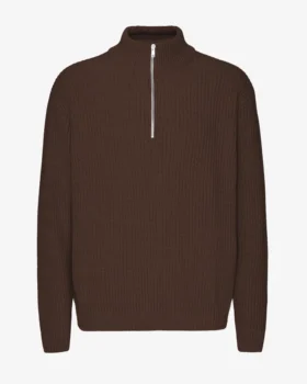 Merino Tröja med kort dragkedja – kaffebrun