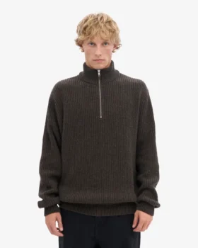 Merino Tröja med kort dragkedja – kaffebrun