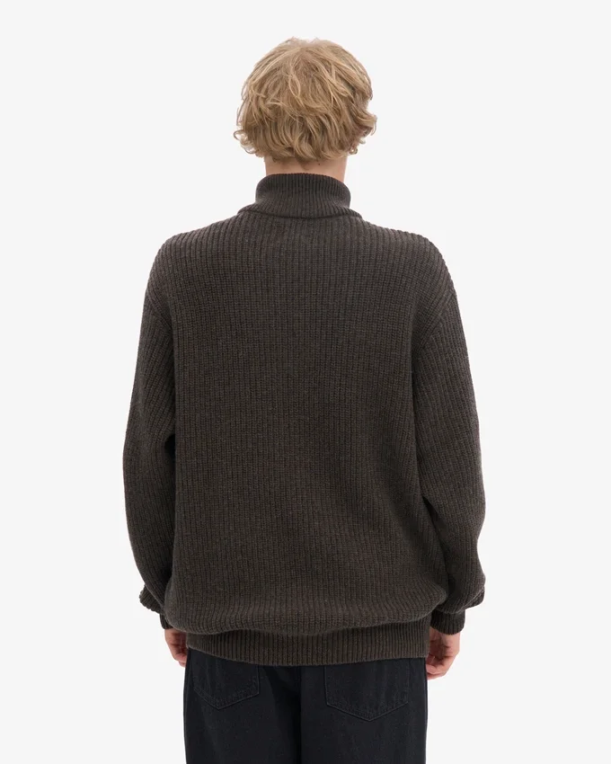 Merino Tröja med kort dragkedja – kaffebrun